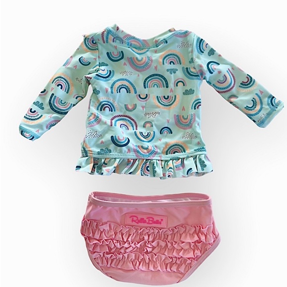 🌈 NWT! Ruffle Butts Two Piece Rash Guard Swimsuit 🩷 - Picture 2 of 3